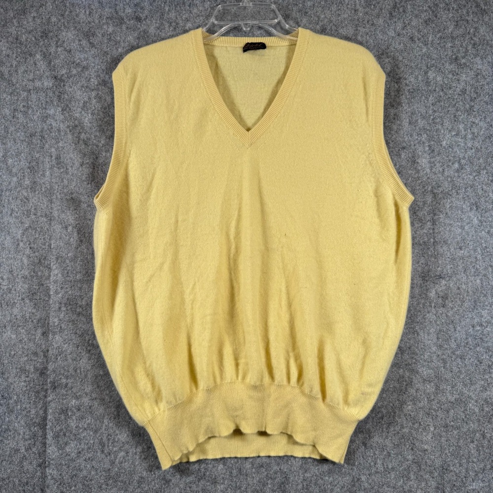 Dietel Berlin 100% Cashmere V-Neck Sweater Vest Butter Yellow Mens Size 60 XL